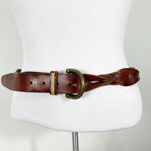 American Eagle Woven Braided Boho Brown Vintage Leather Belt Brass Buckle